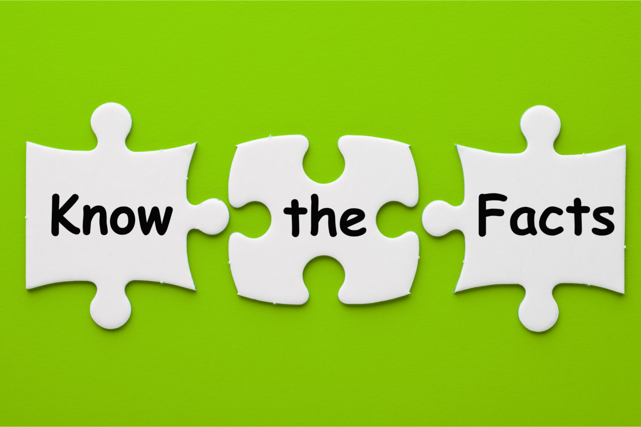 Three puzzle pieces with the words "Know," "the," and "Facts" against a green background.