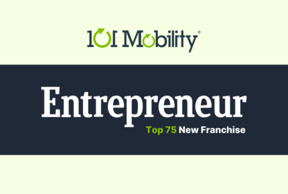 Image of an award plaque for 101 Mobility labeled "Entrepreneur Top 75 New Franchise.