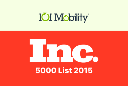 Logo of 101 Mobility above "Inc. 5000 List 2015" text on a red background.