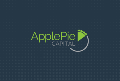 ApplePie Capital logo featuring green and white text with a green pie chart slice on a blue dotted background.