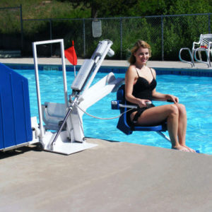 woman on pool lift