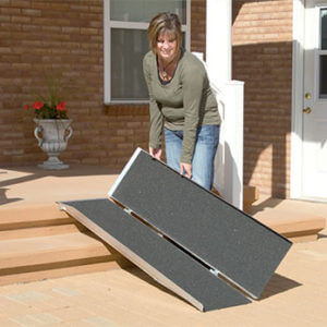 lady with folding ramp