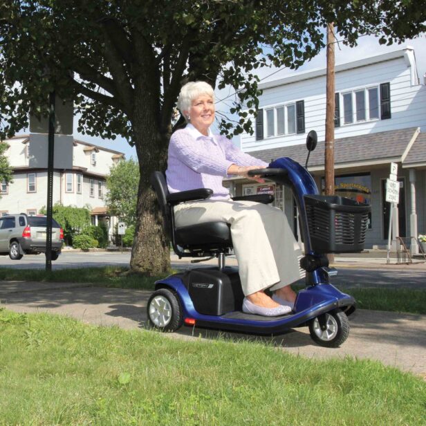 pride power scooter in blue.