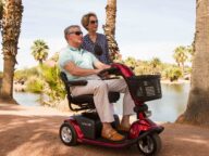 pride power scooter in red.