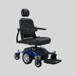 golden power chair in blue.