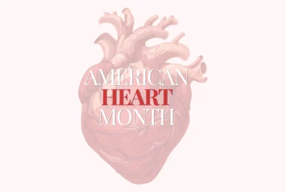 Illustration of a human heart with the text "American Heart Month" overlayed.